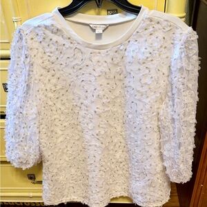 White Floral Appliqué Women's Top. Free shipping w/ full price payment.